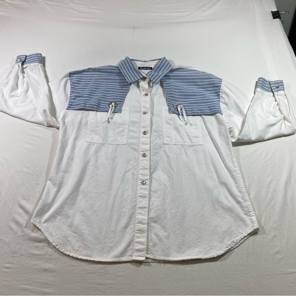 Caliche Western button down Shirt Top Pearl Snap Button long sleeve Vintage Top